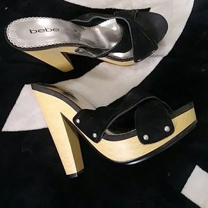 Nwt Bebe mules black velvet no box 5in heel